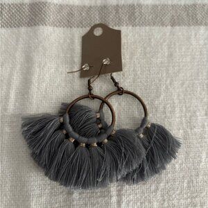 Gray Tassel Hoop Earrings - Never Worn